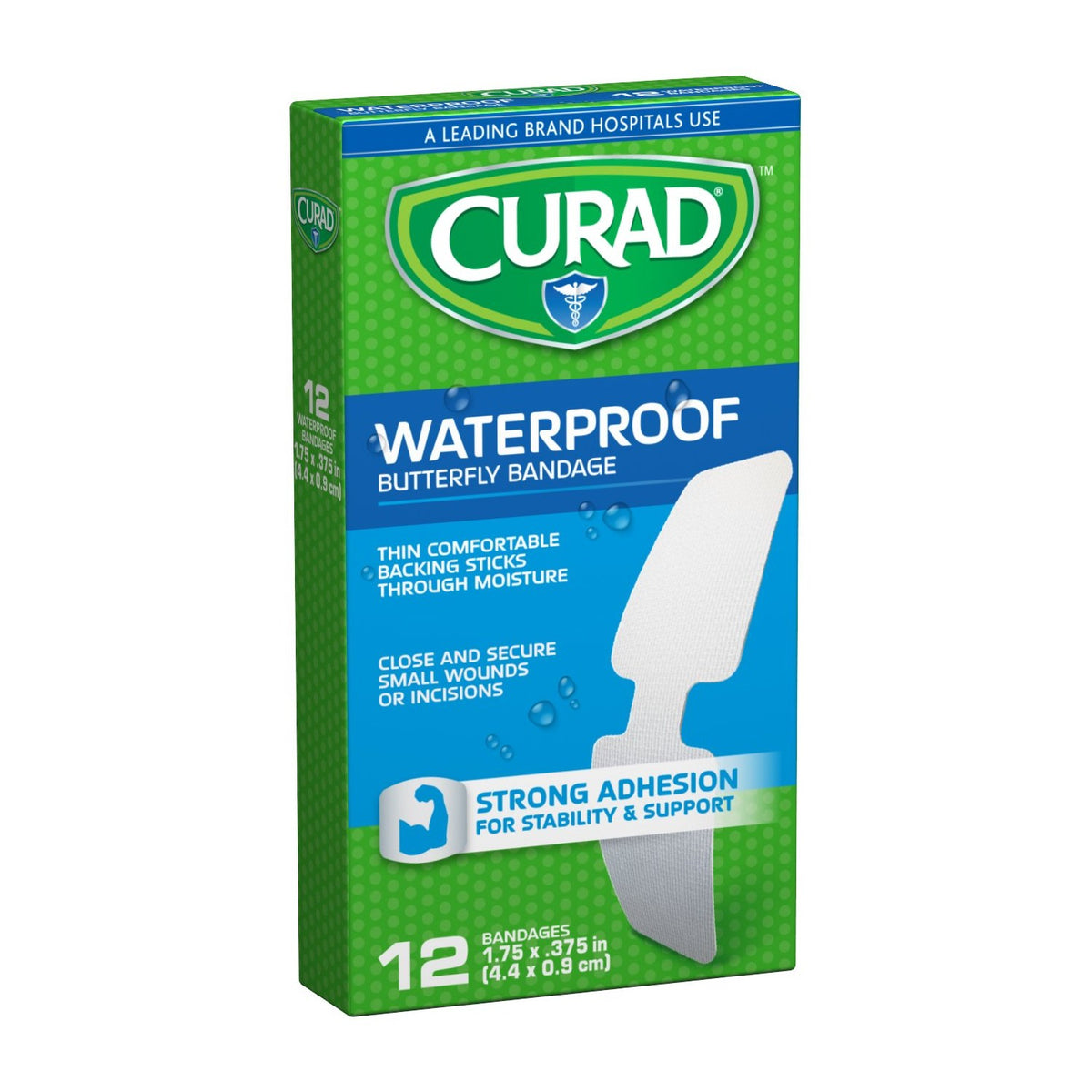 Curad Waterproof Butterfly Adhesive Bandages, 1.75" x .375", 12 Count