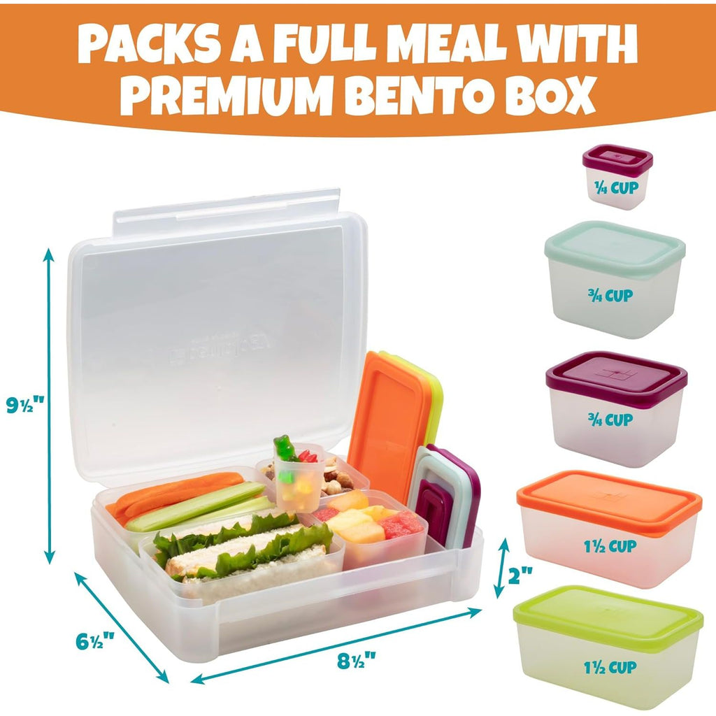 Buy now BentologyTM Clear Bento Lunch Box Set w 5 Removable Nesting Containers- Adapt Inner Compartment Portion Sizes- Meal Prep Snack Holders for Back to School, Leakproof Durable & BPA Free- Dishwasher Safe at indiglob india