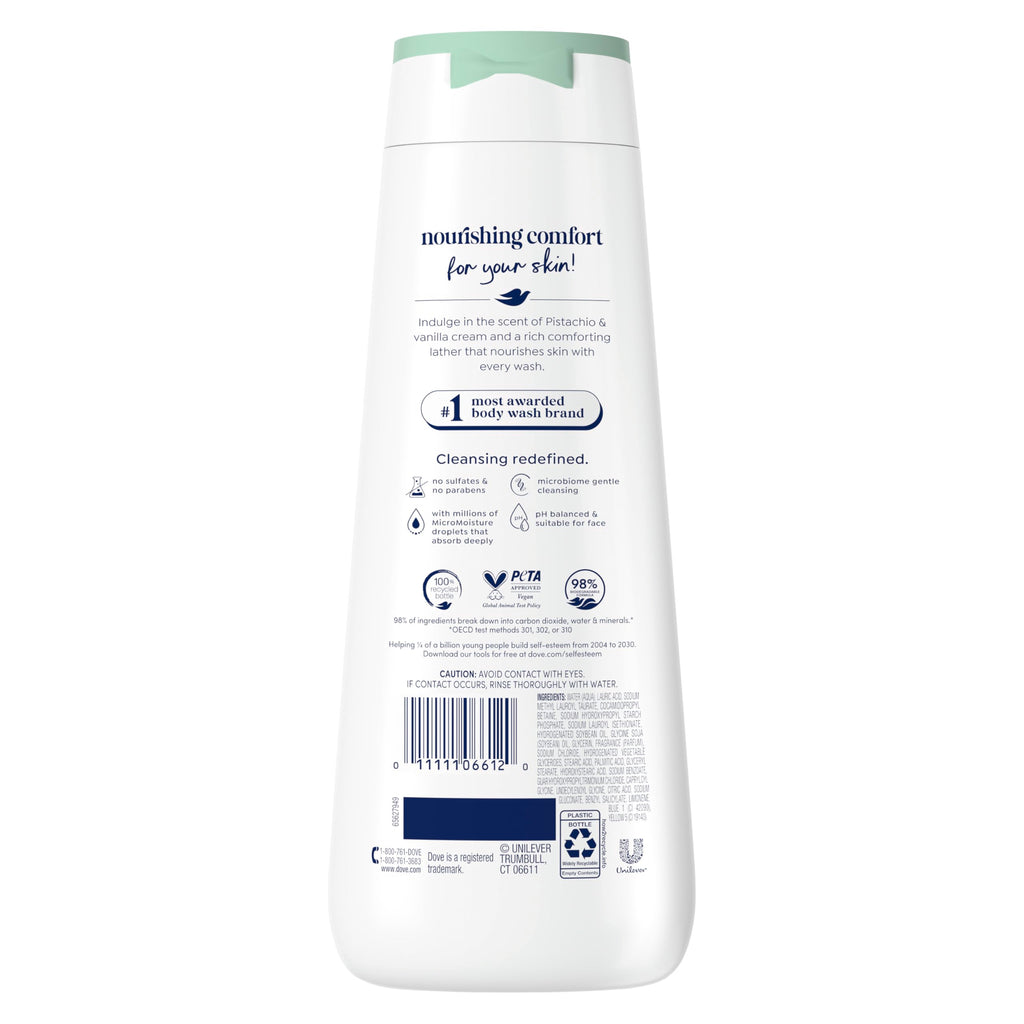 Dove Hydrating Body Wash for Women Pistachio & Vanilla Cream for Hydrated & Repaired Skin 20 fl oz