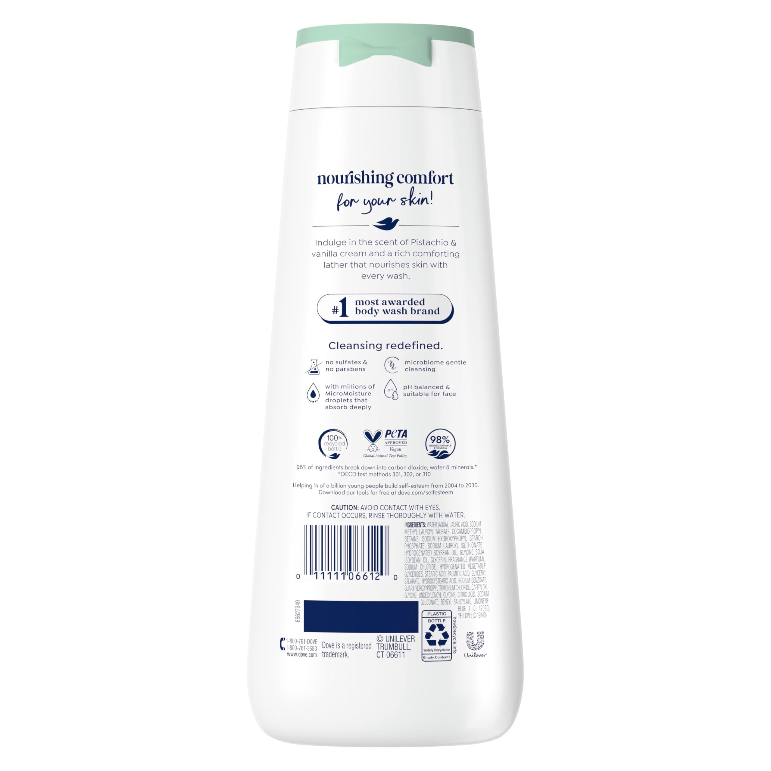 Dove Hydrating Body Wash for Women Pistachio & Vanilla Cream for Hydrated & Repaired Skin 20 fl oz