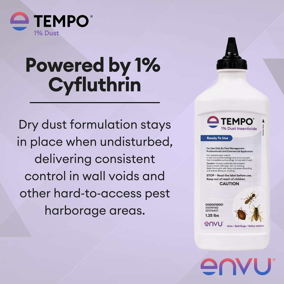Tempo 1% Dust Insecticide 1.25 lbs | Ready-to-Use Cyfluthrin Bug Dust for Ants, Spiders, Roaches, Bed Bugs, and Stinging Insects | Crack and Crevice Pest Control