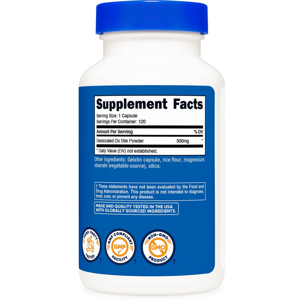 Nutricost Ox Bile Capsules 500mg Per Serving (120 Capsules) Gluten-Free | GMO-Free