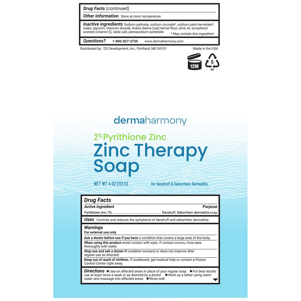 Dermaharmony 2% Pyrithione Zinc (ZnP) Bar Soap 4 oz - Crafted for Those with Skin Conditions - Seborrheic Dermatitis, Dandruff, Psoriasis, Eczema, etc.