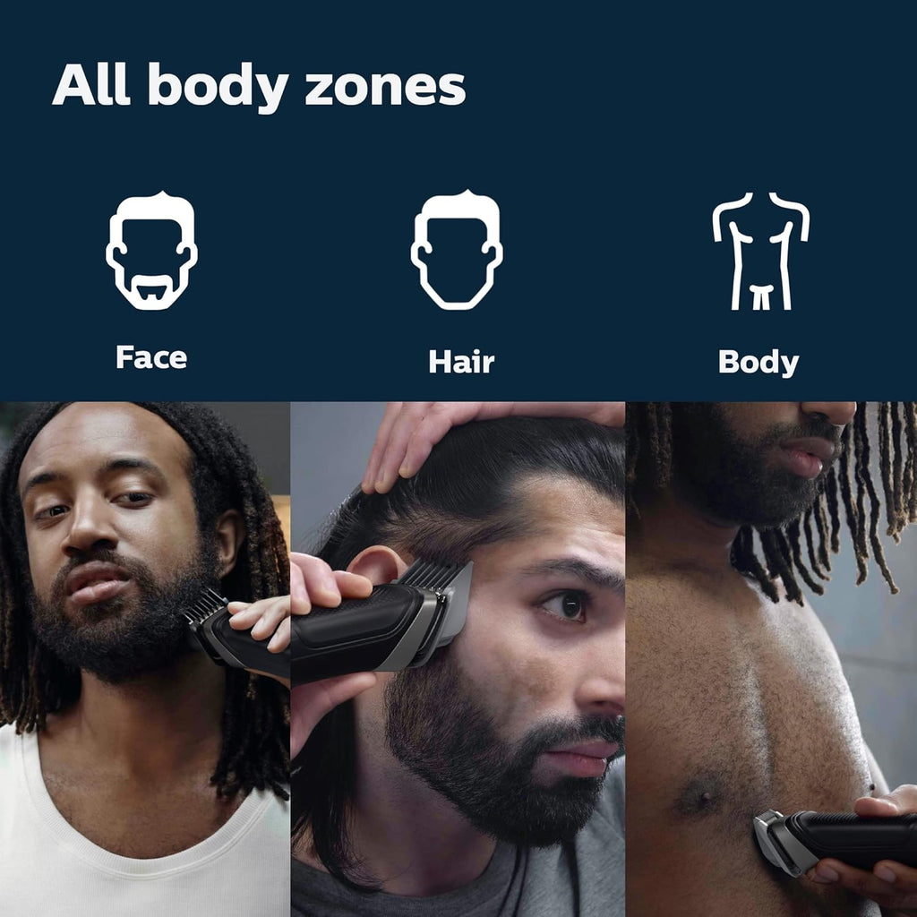Buy now Philips Norelco Multigroom 5000 Series, All-in-One Trimmer and Hair Clipper, 18-Piece Men's Grooming Kit for Beard, Face, Hair, Body and Intimate Areas, No Blade Oil Needed, Model MG5910/49 at indiglob india