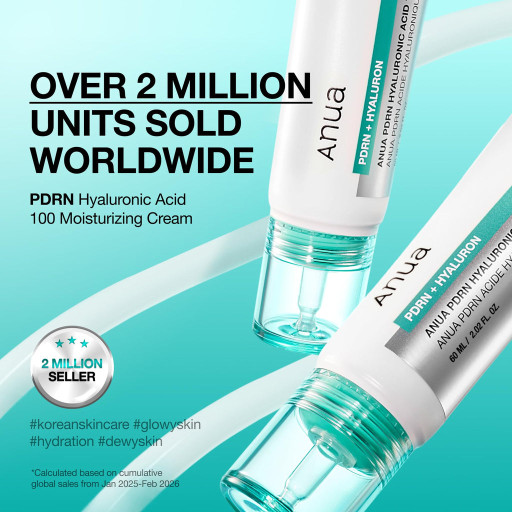 Anua PDRN Hyaluronic Acid 100 Moisturizing Cream, 2.02 fl oz | Lightweight, Non-Greasy Hydrating Face Moisturizer with Salmon DNA for Glass Skin, Korean Skincare