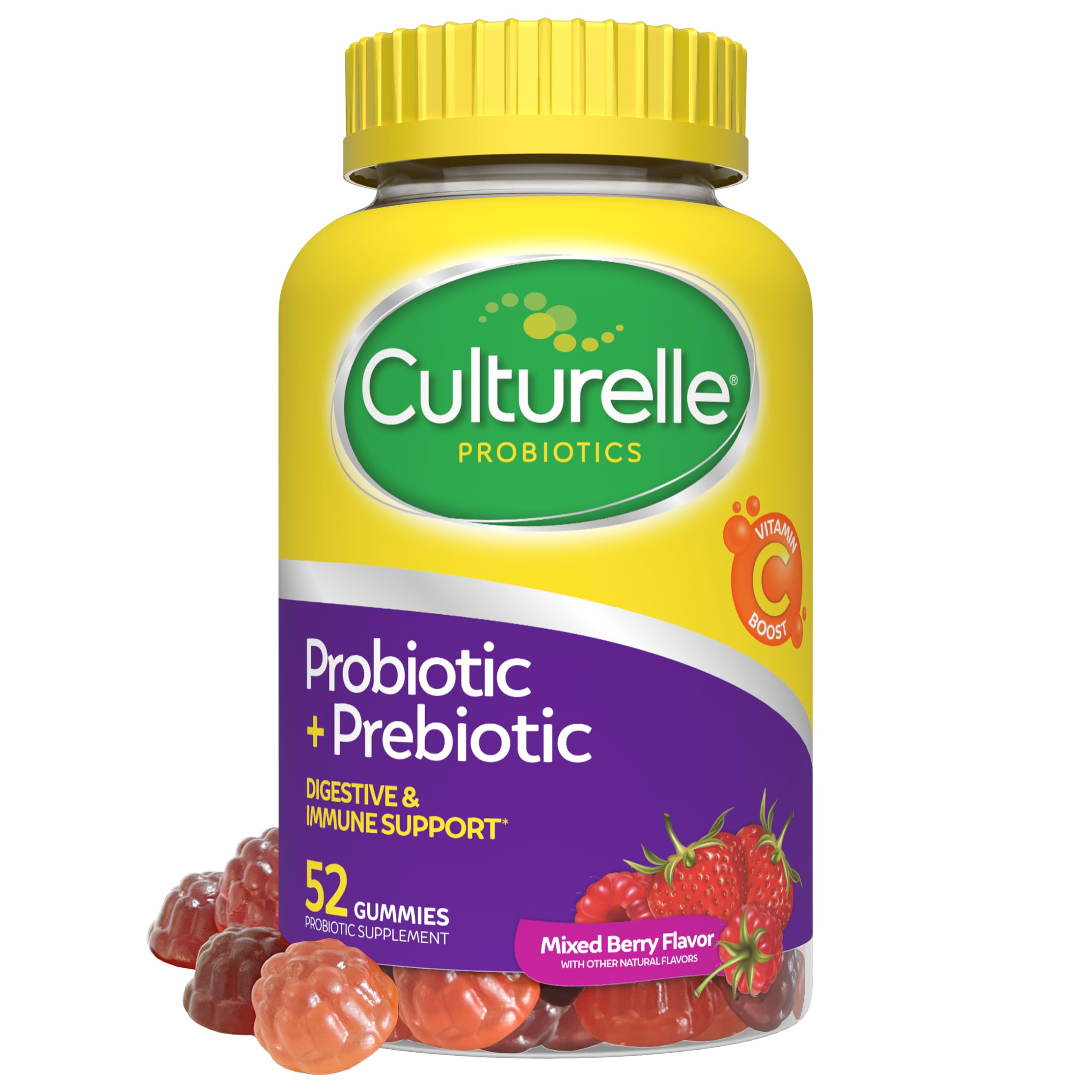 Daily Probiotic Gummies for Women & Men, Berry Flavor, 52 Count, Naturally-Sourced Daily Probiotic + Prebiotic
