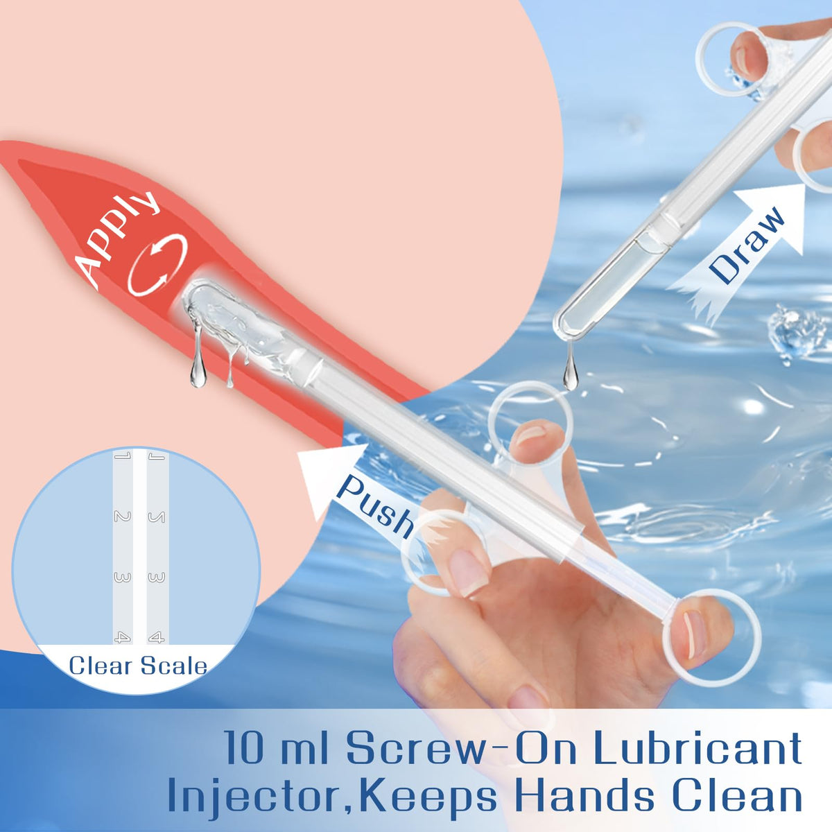 Water Based Lube with 10ml Applicator Injector, Anal Sex & Vaginal Lubricant for Privacy & Toys, Non-Sticky pH Balanced Personal Lubrification for Men, Women & Couples, 2 x 3.38 Fl Oz