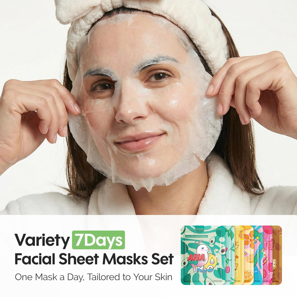 ZealSea Face Mask Skincare Facial Sheet Mask Spa Gifts for Kids Girls Women | 7Days Variety Self Care Set, Deep Hydrating & Glow, Gentle on All Skin Types, Fun Sleepover Slumber Party for Teens, Birthday