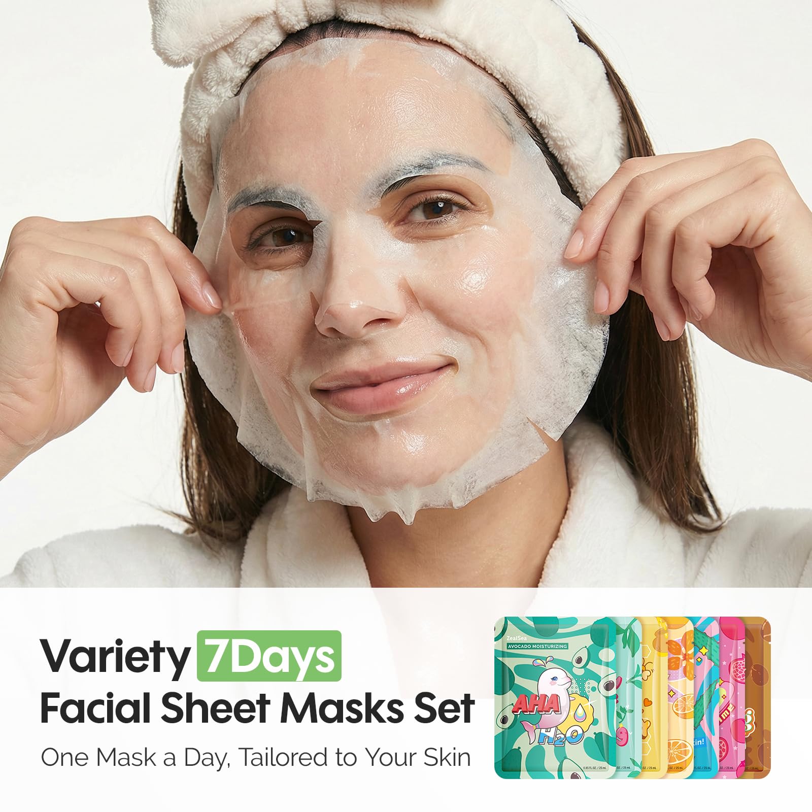 ZealSea Face Mask Skincare Facial Sheet Mask Spa Gifts for Kids Girls Women | 7Days Variety Self Care Set, Deep Hydrating & Glow, Gentle on All Skin Types, Fun Sleepover Slumber Party for Teens, Birthday