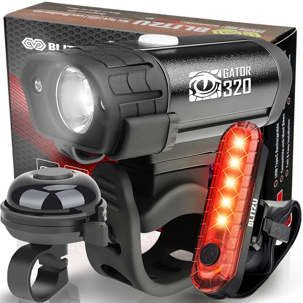USB Rechargeable Bike Lights Set with Bell, LED Bicycle Front Rear Light