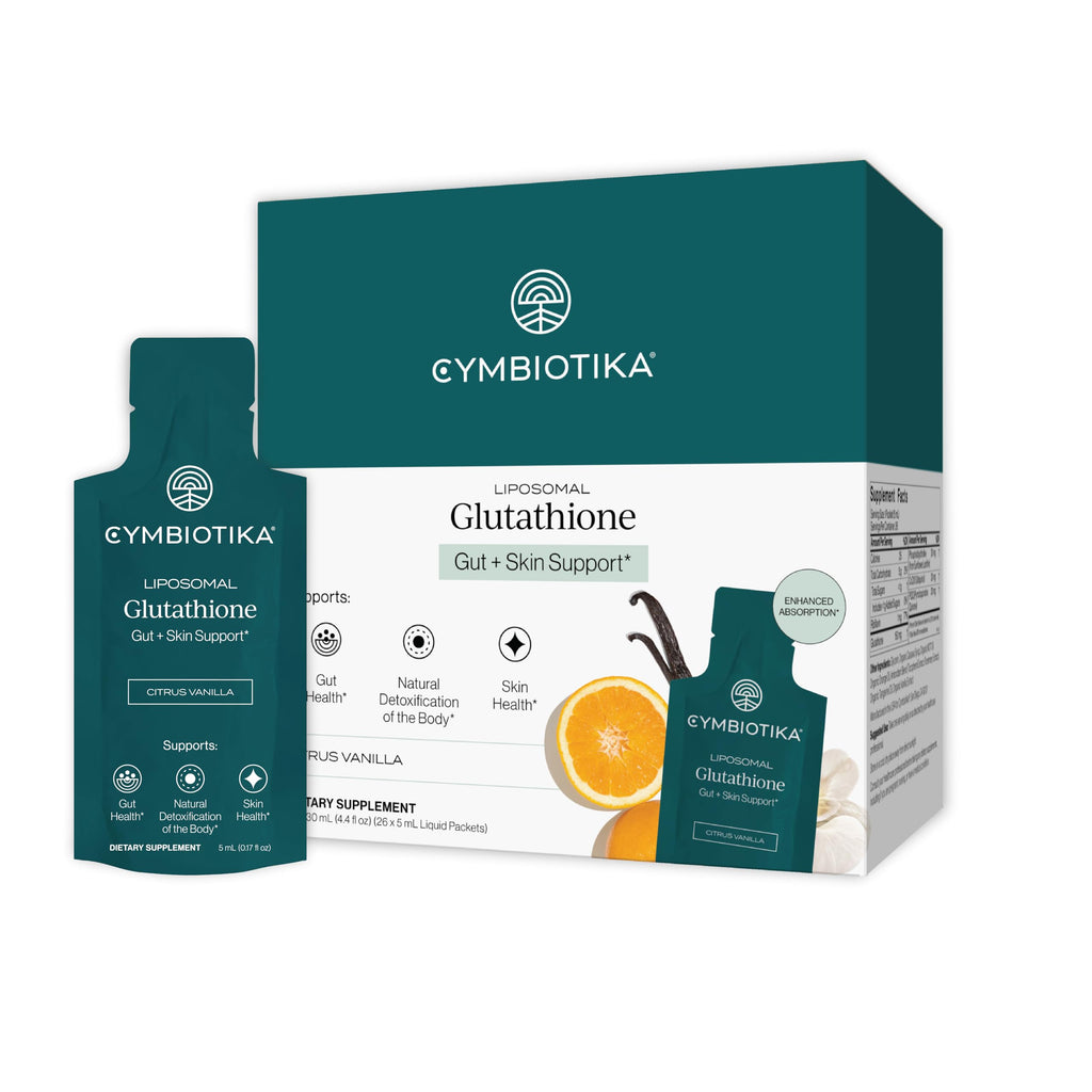 CYMBIOTIKA Liposomal Glutathione – PQQ, CoQ10, Detox & Skin Support | With PQQ, CoQ10 & vitamin B2. Sunflower liposomal delivery. Vegan, non-GMO, third-party tested. Citrus Vanilla, 26 packets.