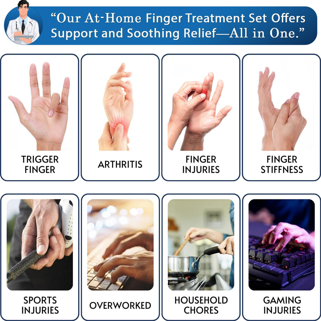 Simplation Trigger Finger Splint and Ice Pack (2+2 Set) for Pain Relief