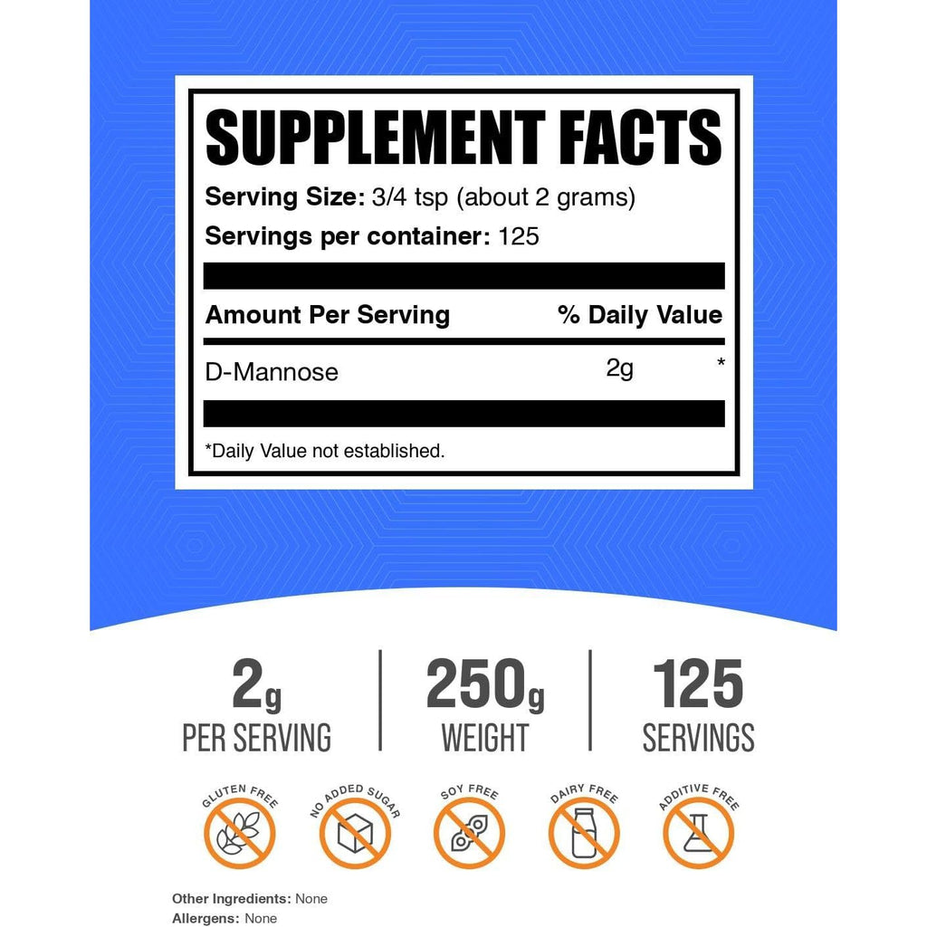 Buy now BulkSupplements.com D-Mannose Powder - D-Mannose Supplement, for Urinary Tract Health - Unflavored & Gluten Free, 2g per Serving, 250g (8.8 oz) (Pack of 1) at indiglob india