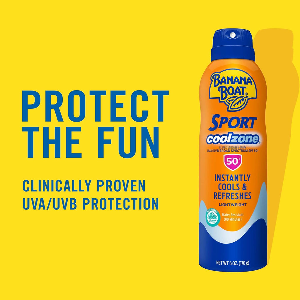 Buy now Banana Boat Sport Cool Zone SPF 50 Sunscreen Spray, 6oz | Sport Sunscreen Spray SPF 50, Clear Sunscreen Spray, Banana Boat Sunscreen Spray SPF 50, Oxybenzone Free Sunscreen, 6oz at indiglob india