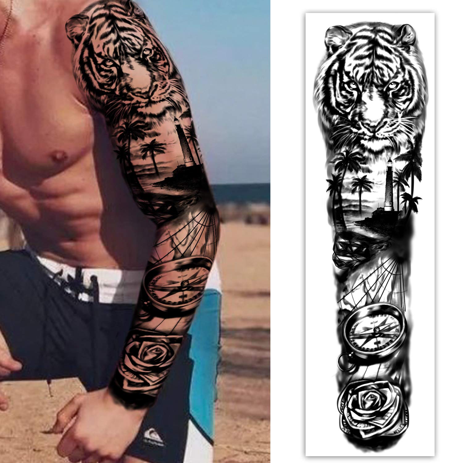 Buy now Extra Large waterproof Temporary Tattoos 8 Sheets Full Arm Fake Tattoos and 8 Sheets Half Arm Tattoo Stickers for Men and Women (22.83"X7.1") at indiglob india