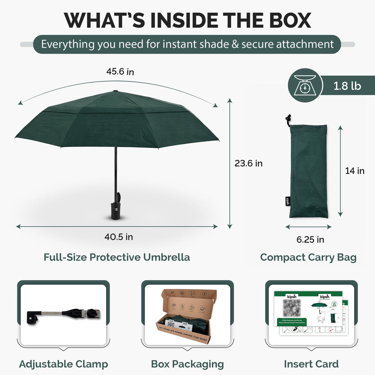 Chair Umbrella with Universal Clamp (Dark Green)