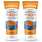 Badger Kids Mineral Sunscreen Cream SPF 40, 98% Organic Ingredients, Zinc Oxide Sunscreen for Kids Face & Body, Water Resistant, Reef Friendly, Hawaii Approved Broad Spectrum Sunblock, 2.9 fl oz