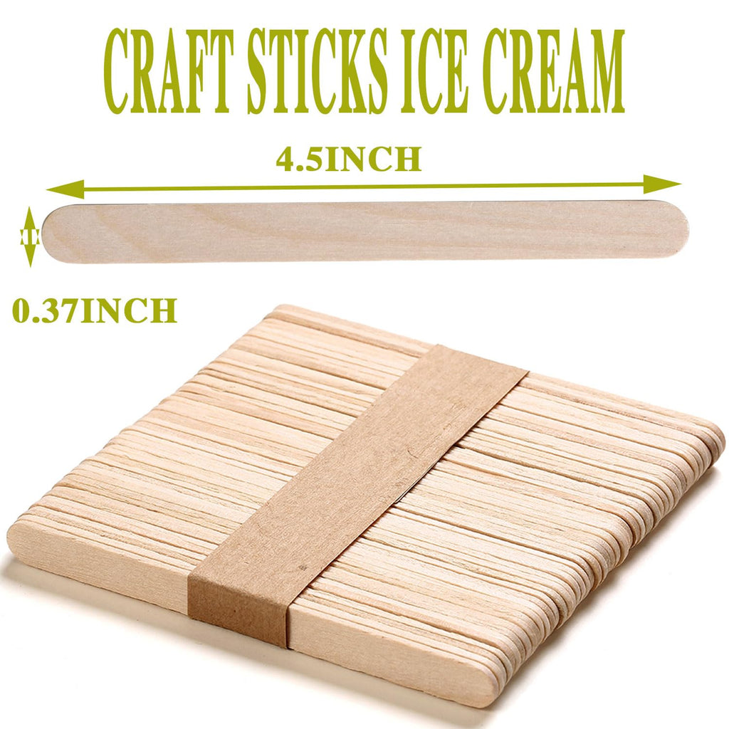300 Pcs Craft Sticks Ice Cream Sticks, Borogo 4.5inchs Sticks Natural Wood Popsicle Craft Sticks Treat Sticks Ice Pop Sticks for DIY Crafts