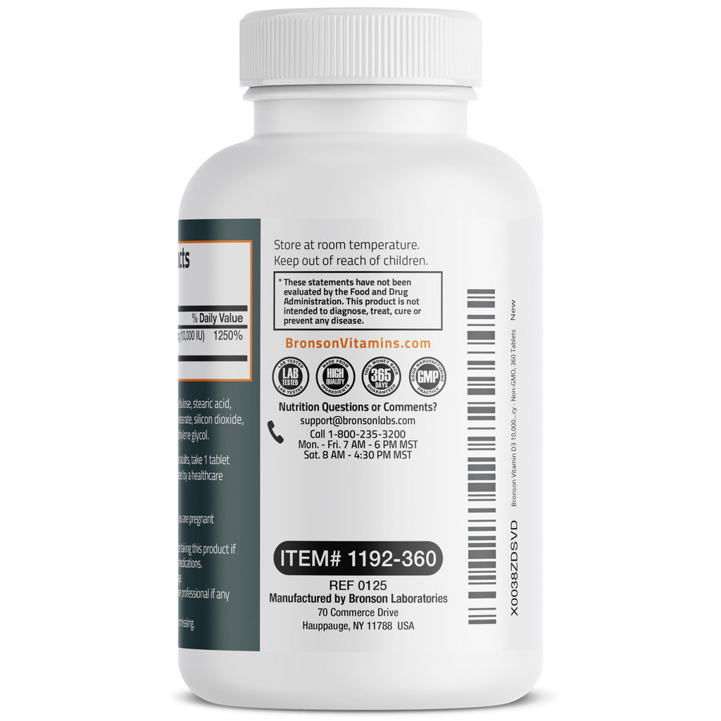 Bronson Vitamin D3 10,000 IU (250 mcg) Immune & Muscle Support, 360 Tablets | Bone & Teeth Support, Non-GMO, Gluten-Free & Soy-Free