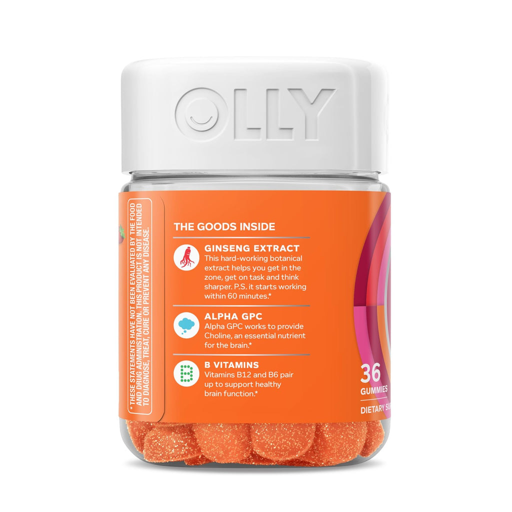 OLLY Laser Focus Gummy Supplement,* Ginseng Extract, Alpha GPC - 36 Count