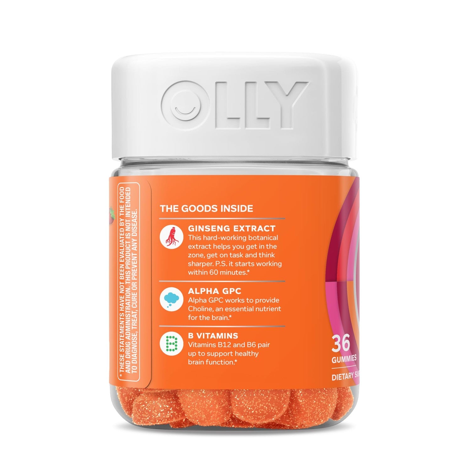 OLLY Laser Focus Gummy Supplement,* Ginseng Extract, Alpha GPC - 36 Count