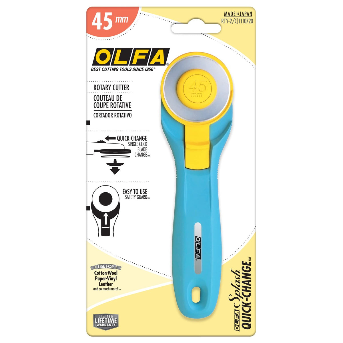 OLFA 45mm Quick-Change Rotary Cutter (RTY-2/C) - Tungsten Blade, Aqua
