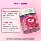OLLY Period Hero Gummies, PMS Support Supplement,* Cran-Raspberry- 60 Count