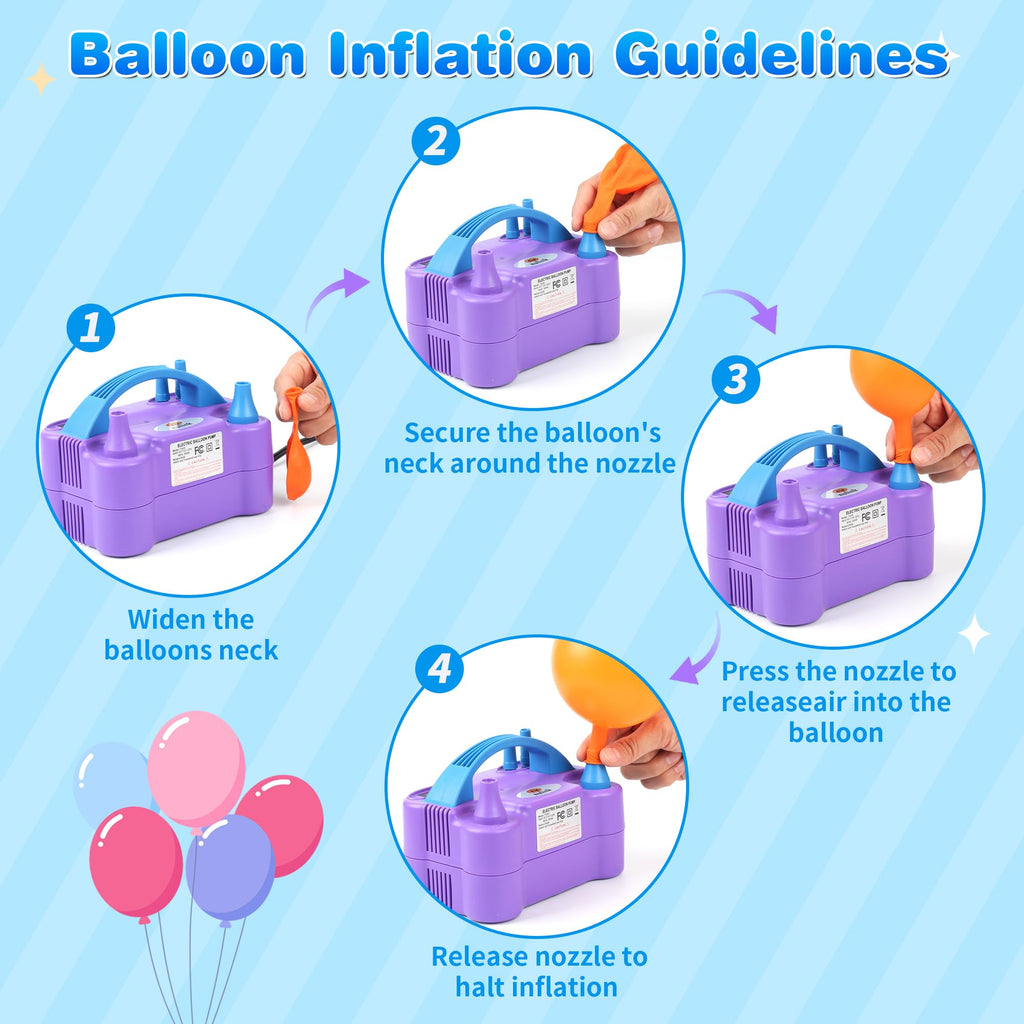 Balloon Pump Electric Portable Dual Nozzle Air Pump for Balloons Blower Pump Inflator for Decoration, Birthday Party [110V~120V, 600W, Purple]