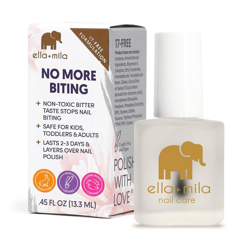 ella+mila No Bite Nail Polish - Kids Nail Biting & Thumb Sucking Prevention | Bitter-taste habit-breaker; deters nail biting & thumb sucking; clear brush-on; vegan; safe for kids & adults; 0.45 fl oz