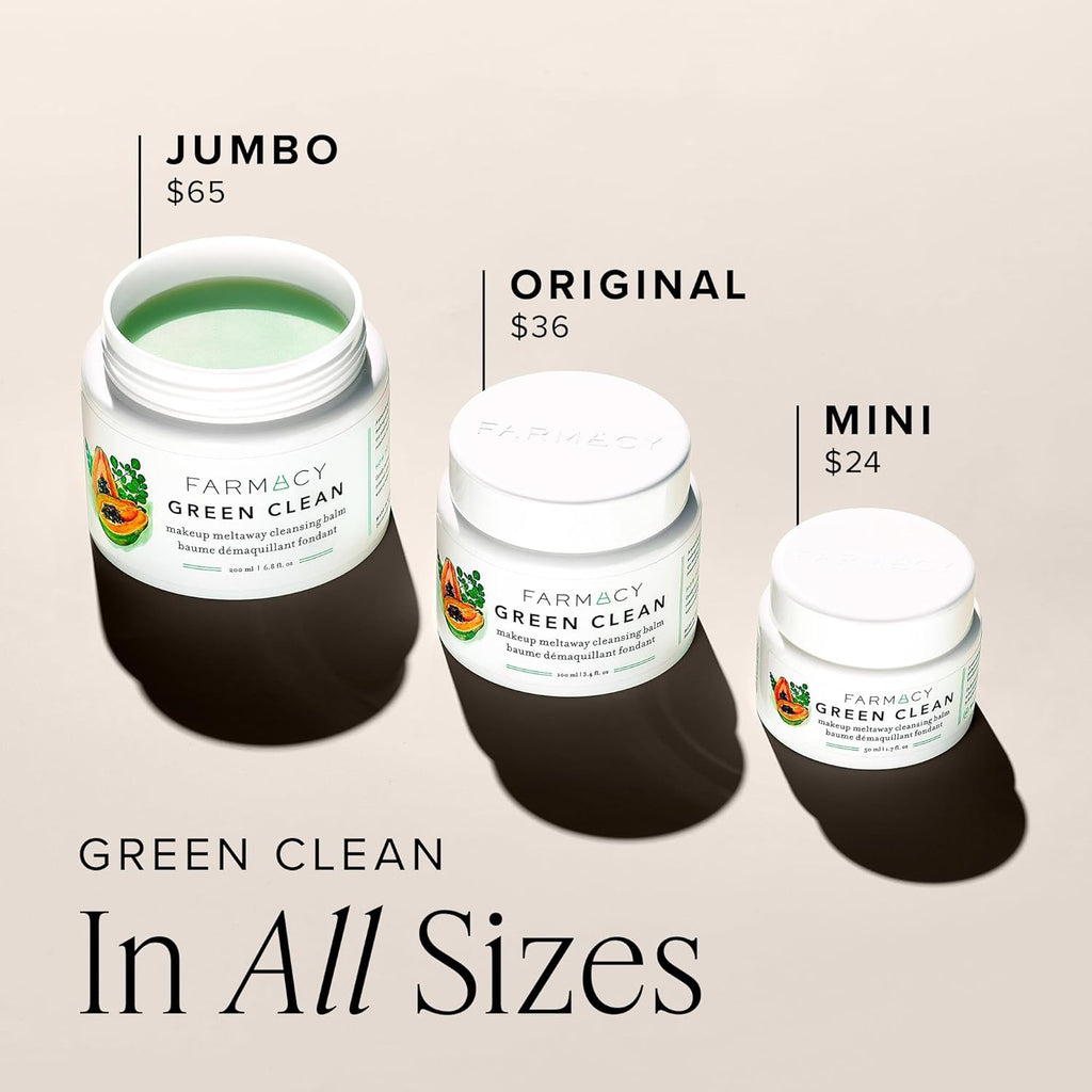 Buy now Farmacy Makeup Remover Cleansing Balm - Green Clean Waterproof Makeup Remover + Oil Based Cleanser - Gentle Exfoliating Double Cleanser - Melts From Balm to Milky Lather (100ml) at indiglob india