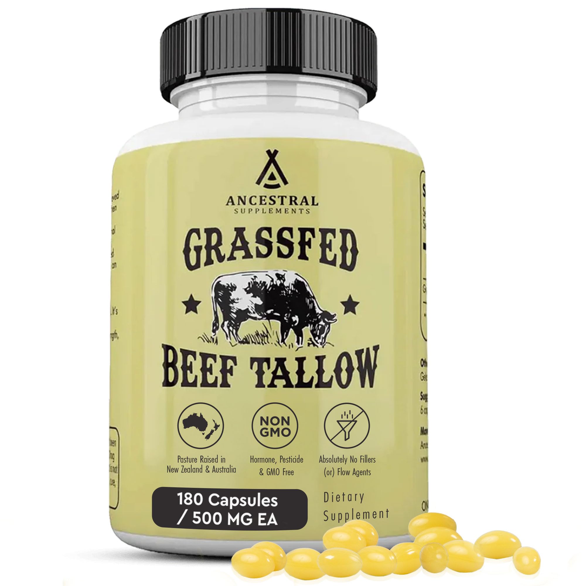 Ancestral Supplements Grass Fed Beef Kidney Supplement, 3000mg, 180 Ct | DAO enzyme-rich formula for kidney support and kidney health, promoting urinary & histamine balance with B12.