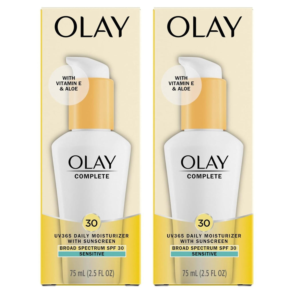 Buy now Olay Face Moisturizer, Complete with Sunscreen SPF 30, Fragrance-Free for Sensistive Skin, Broad Spectrum Sun Protection, Long-Lasting Hydration, Non-Comedogenic - Vitamin E & Aloe - 2.5 Oz - 2 Pack Default at indiglob india