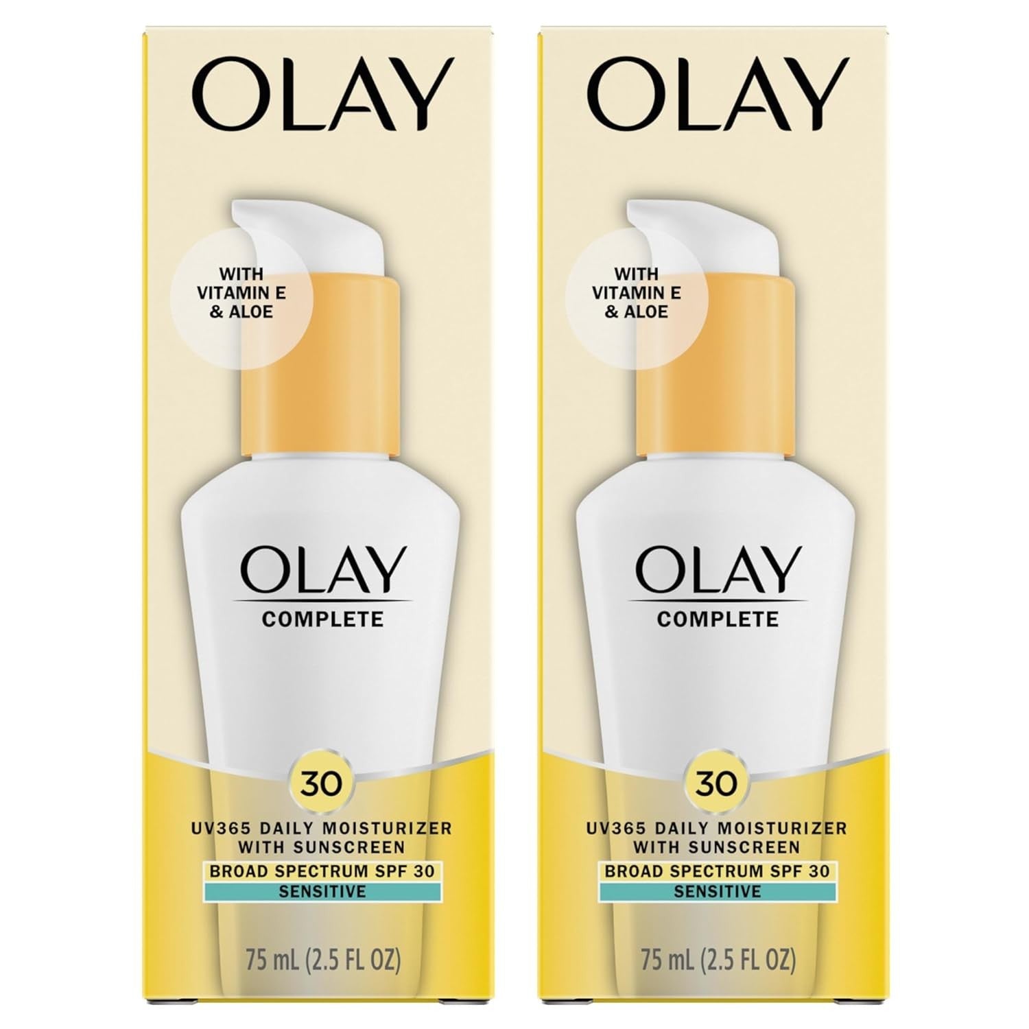 Buy now Olay Face Moisturizer, Complete with Sunscreen SPF 30, Fragrance-Free for Sensistive Skin, Broad Spectrum Sun Protection, Long-Lasting Hydration, Non-Comedogenic - Vitamin E & Aloe - 2.5 Oz - 2 Pack Default at indiglob india