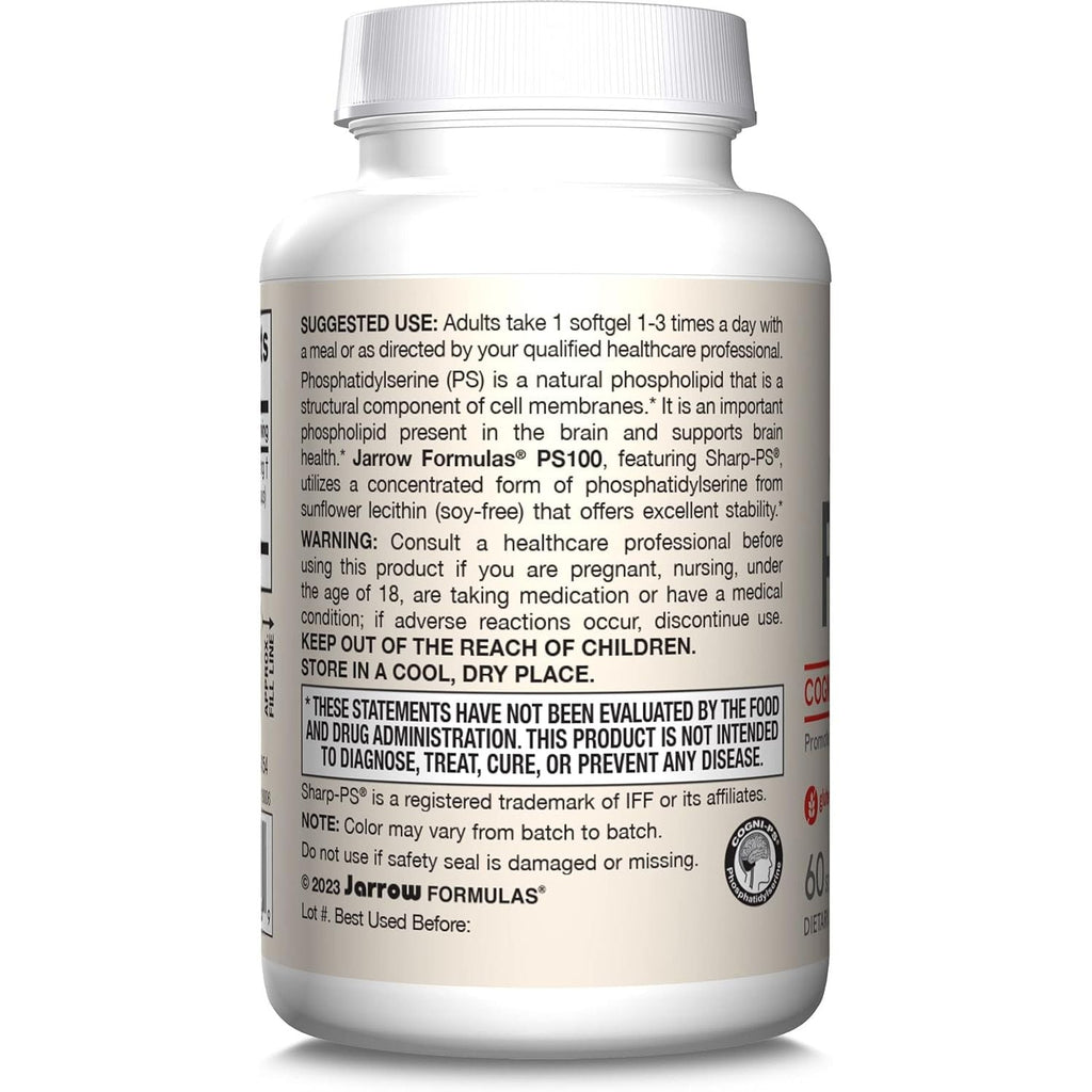 Buy now Jarrow Formulas PS100 Phosphatidylserine 100 mg, Dietary Supplement for Brain Health and Cognition Support, 60 Softgels, 20-60 Day Supply at indiglob india