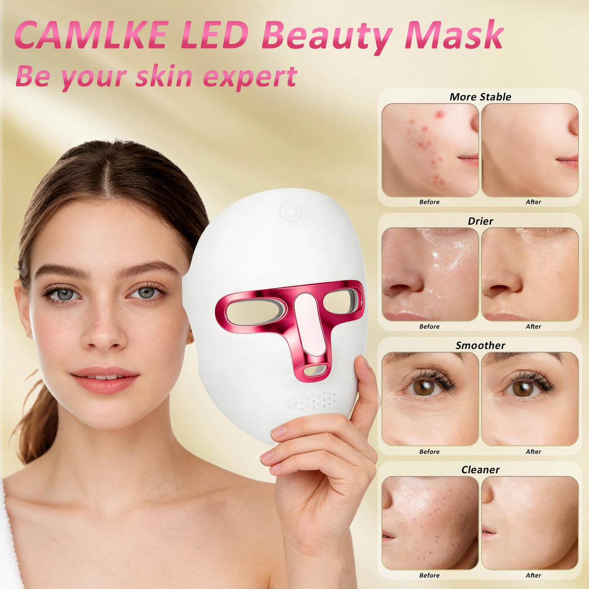 7 Colors Red Light Therapy for Face, LED Facial Mask, Rechargeable