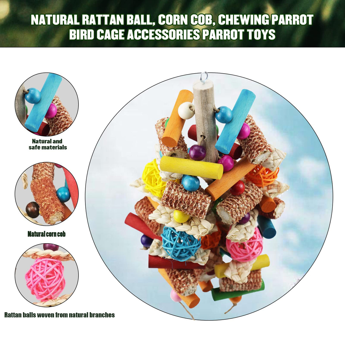 Natural Corn cob Parrot Chewing Toy, Hanging as Foraging Toy