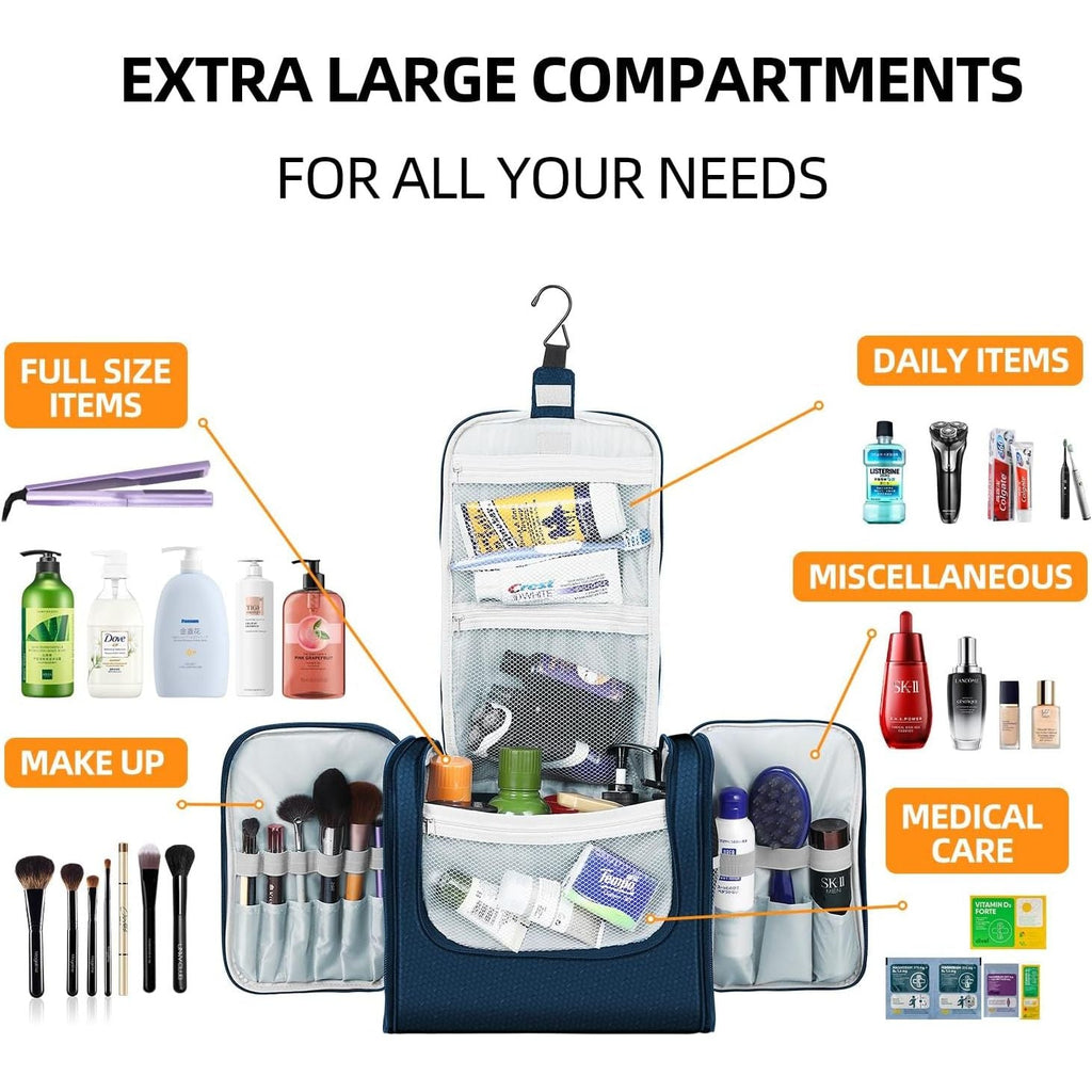 Buy now Buruis Extra Large Capacity Toiletry Bag for Women and Men, Hanging Toiletry Organizer Cosmetics Makeup Bag, Water-resistant Dopp Kit for Full Sized Toiletries, Travel Essentials (Blue) at indiglob india