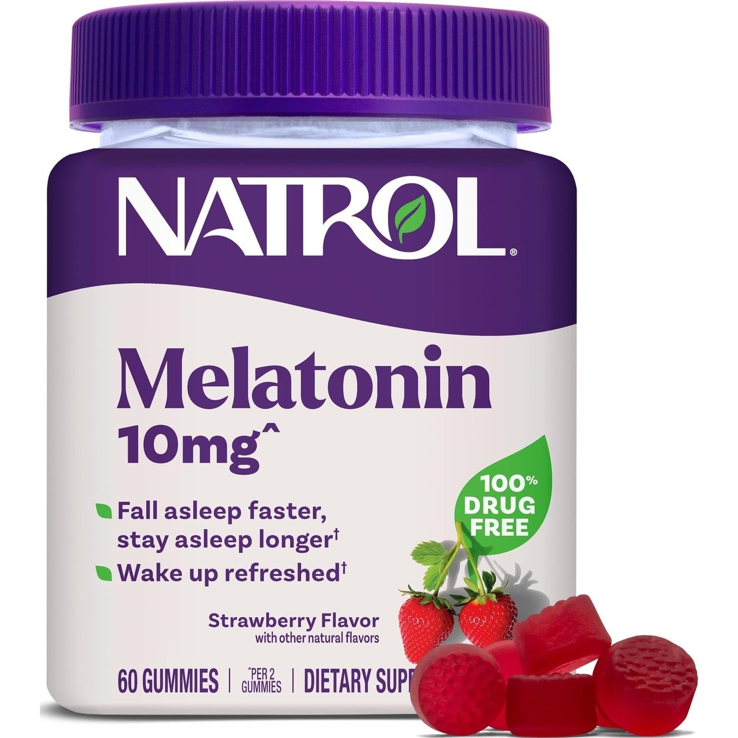 Natrol Melatonin 10 mg Gummies, Sleep Support for Adults, 60 Gummies | Supplement to Fall Asleep Faster & Stay Asleep Longer, Wake Up Refreshed, 100% Drug-Free, Strawberry-flavored, 30 Day Supply