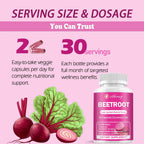 Beet Root Capsules - 1300mg Organic Pure Beetroot Beets Powder 60 Capsules-30 Days Supply | Natural & Vegan Supplement
