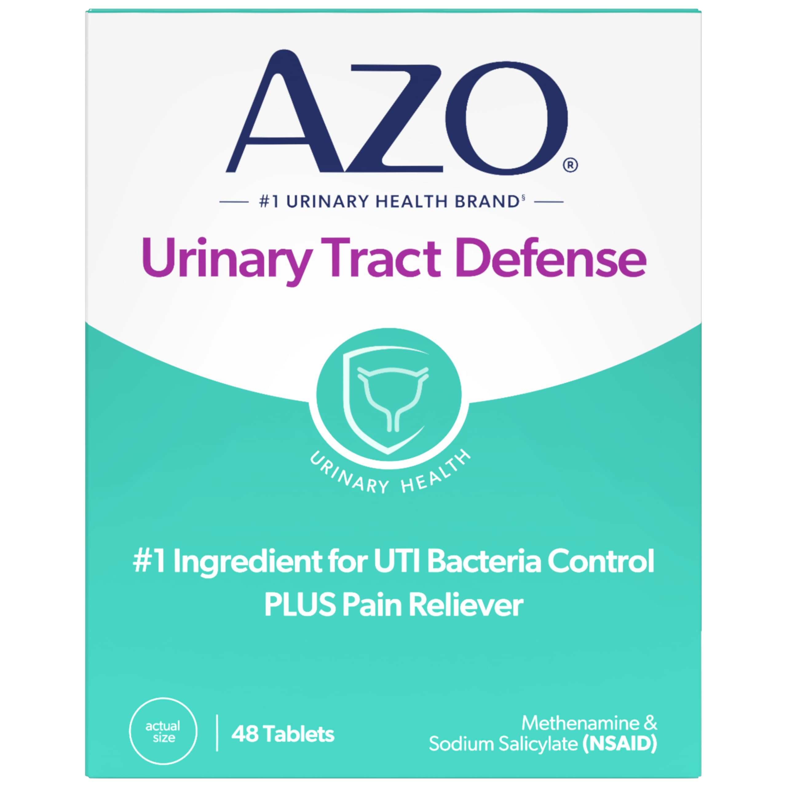 AZO Urinary Tract Defense Antibacterial Protection, 48 Tablets | From the #1 Doctor Recomended Brand± UTI Symptom Relief in as Little as 20 Minutes, Relieves Urinary Pain, Burning & Urgency*