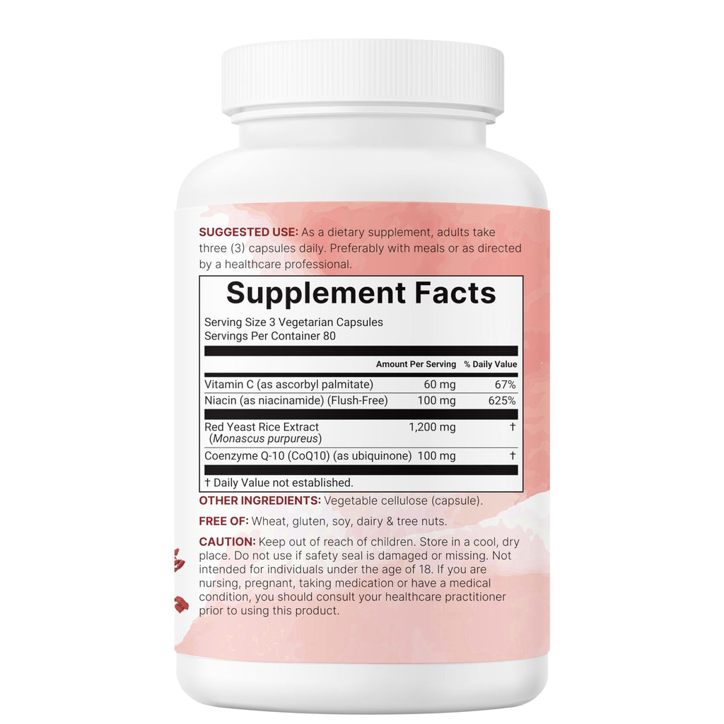 Micro Ingredients Red Yeast Rice with CoQ10 1200mg, 240 Veggie Capsules | Cholesterol Support & Heart Health Supplements* | 4-in-1 with Flush Free Niacin & Fat Soluble Vitamin C | Filler Free, Non-GMO