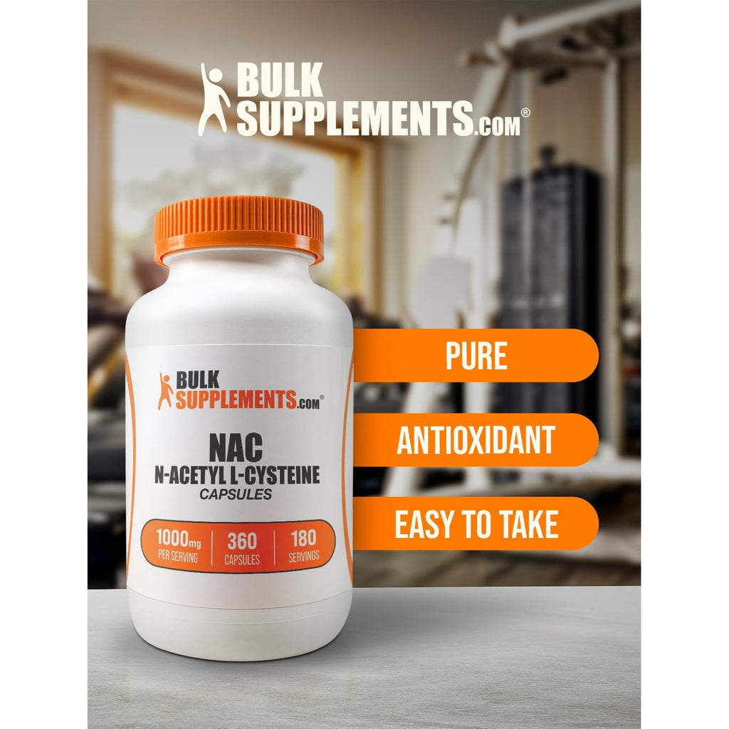 BulkSupplements.com NAC 1000 mg Capsules - N-Acetyle Cysteine 1000mg, NAC Supplement, NAC1000mg - NAC Capsules, Gluten Free - 2 Capsules per Serving, 180-Day Supply, 360 Capsules