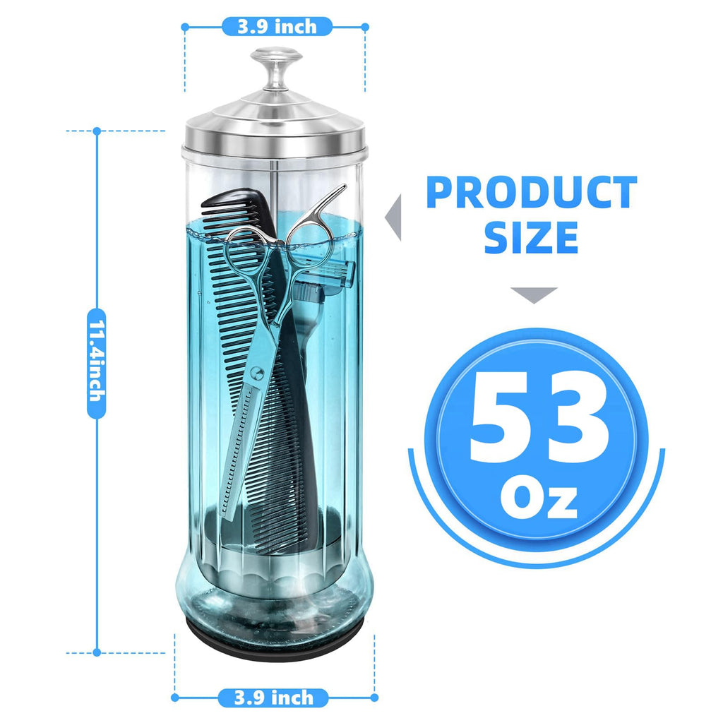 Glass Disinfectant Jar with anti-slip pad 53 Oz/1500ML, Barber Disinfectant Jar With Removable Basket, Large Sterilizing for Manicure & Pedicure Implements Stainless Steel 11.7"H x 3.8"W
