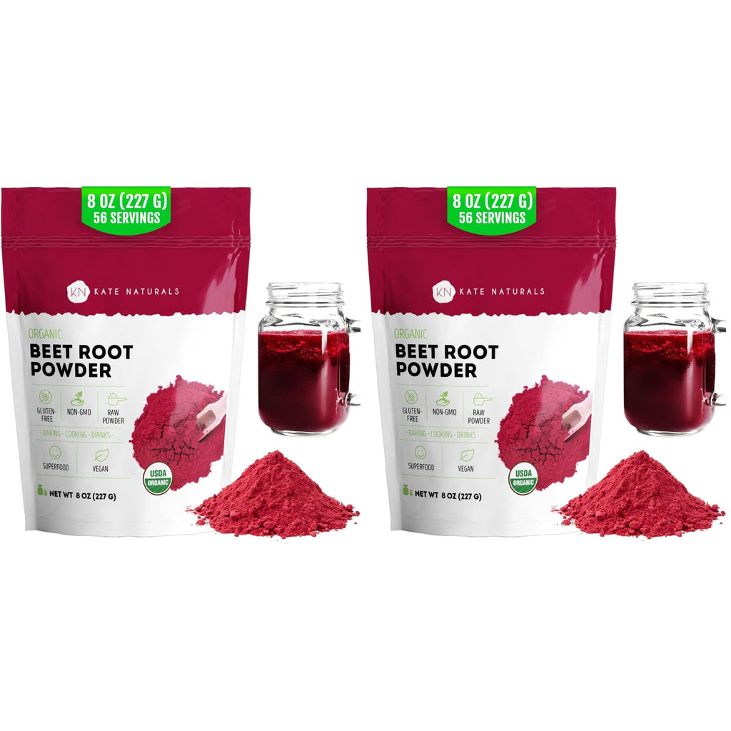 Kate Naturals Organic Beet Root Powder for Smoothies, Baking & Juice, 8oz | Non-GMO, Raw Beetroot Superfood Extract & Natural Red Food Coloring & Nitric Oxide, Earthy Flavor