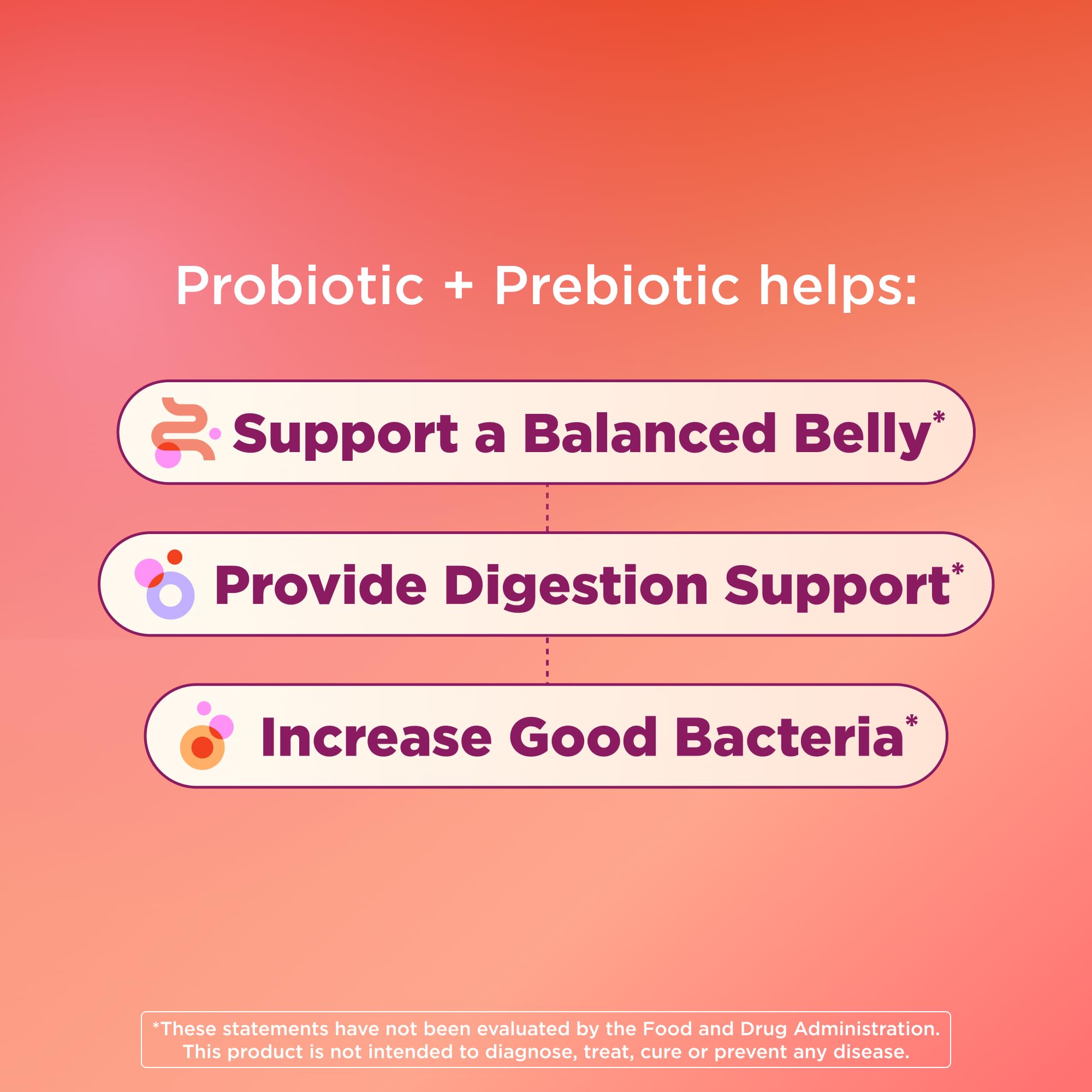 OLLY Probiotic + Prebiotic Gummy, 500 million CFUs, Peachy Peach - 30 Count