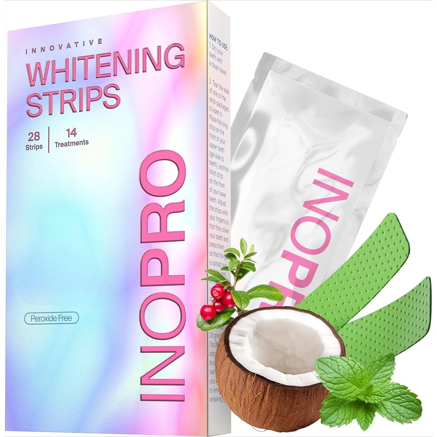 Buy now InoPro Teeth Whitening Strips 14 Treatments Kit - Enamel Safe Teeth Whitener, Peroxide-Free, Green White Strips for Teeth Whitening with Arbutin, Coconut Oil, Deep Stains Removal (28 Strips) 28 Count (Pack of 1) at indiglob india