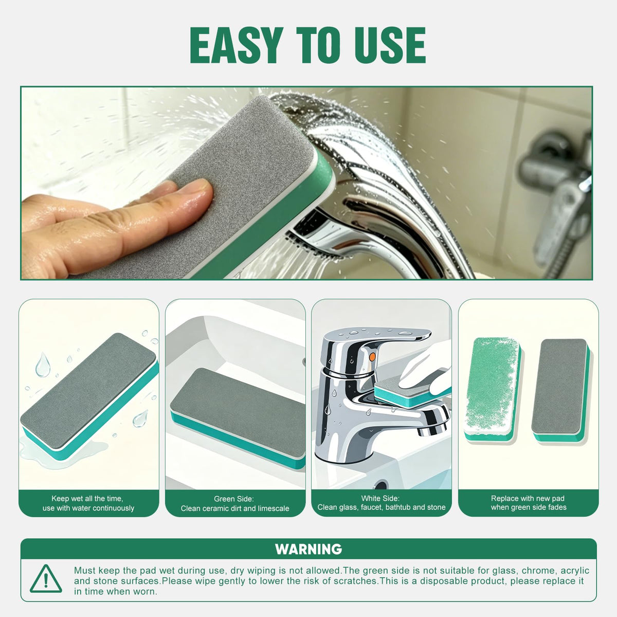 5 Pack Hard Water Stain Remover for Bathroom Faucet Tub Toilet Shower Glass