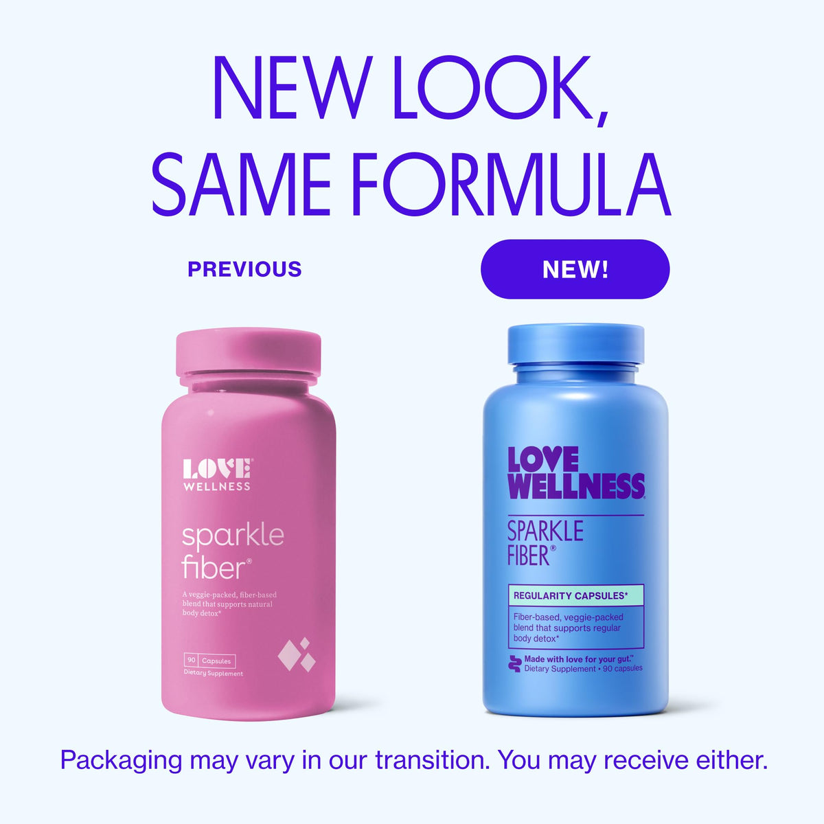 Love Wellness Sparkle Fiber| Fiber Supplement with Digestive Enzymes| 90 Ct