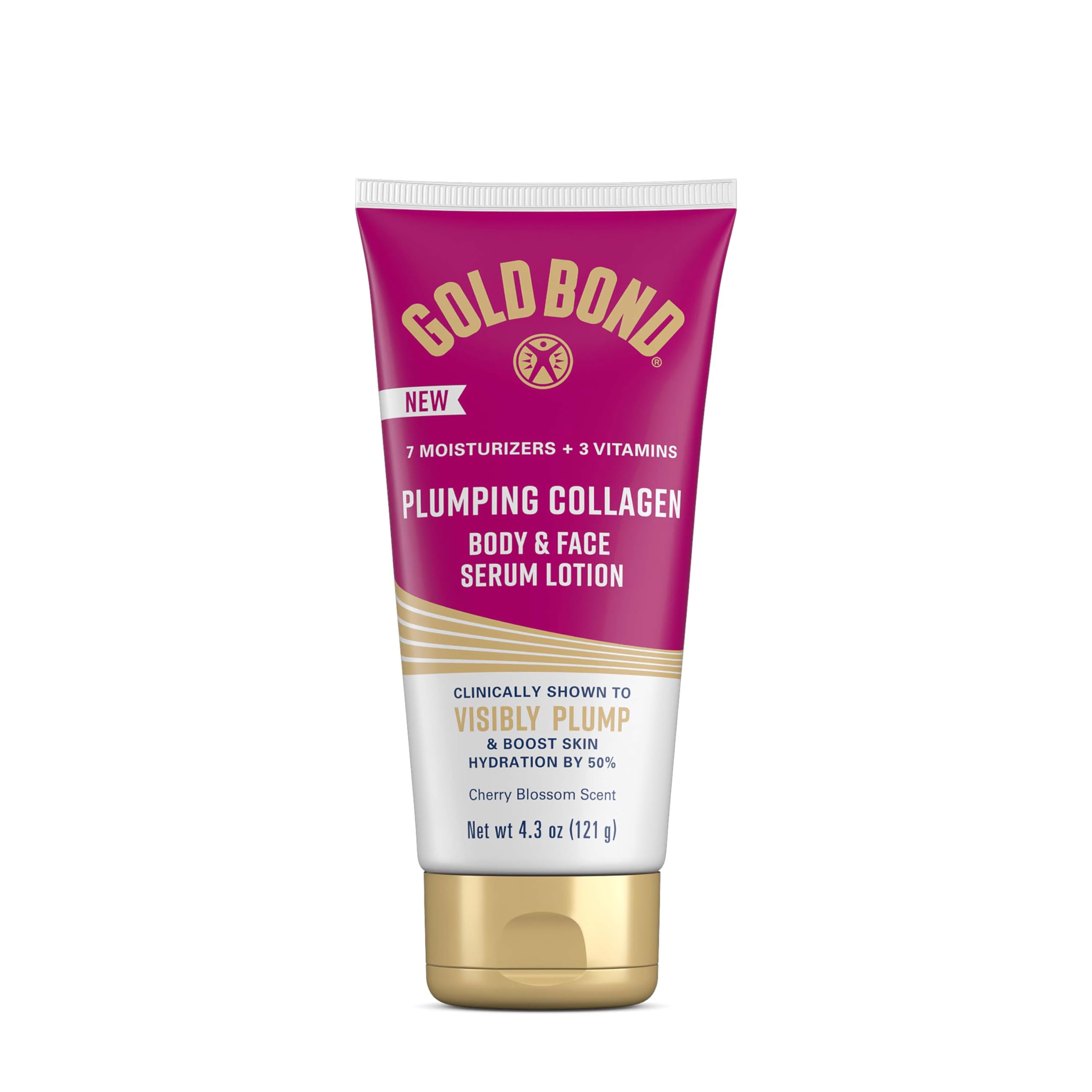 Gold Bond Plumping Collagen Body & Face Serum Lotion, Hydrating Moisturizer | Scented lotion with collagen peptide complex, jojoba & grapeseed oils to visibly plump skin, cherry blossom scent, 8 oz