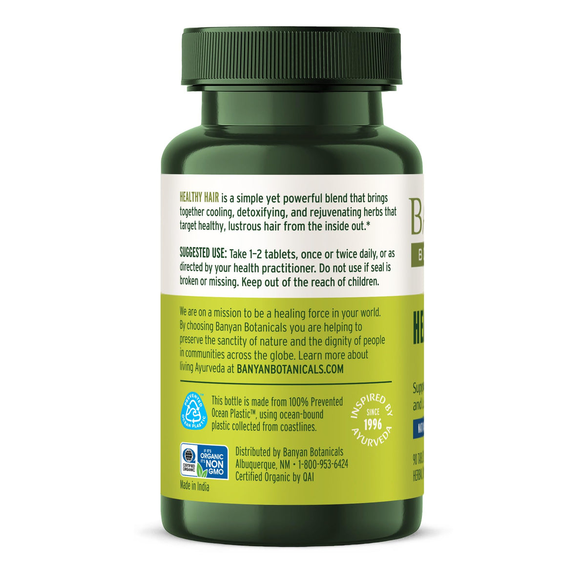 Banyan Botanicals Organic Healthy Hair Supplement – For Thickness, Shine & Scalp Health – with Bhringaraj, Amla & Brahmi – Natural Internal Hair Care & Follicle Support-90 Tablets-USDA Organic